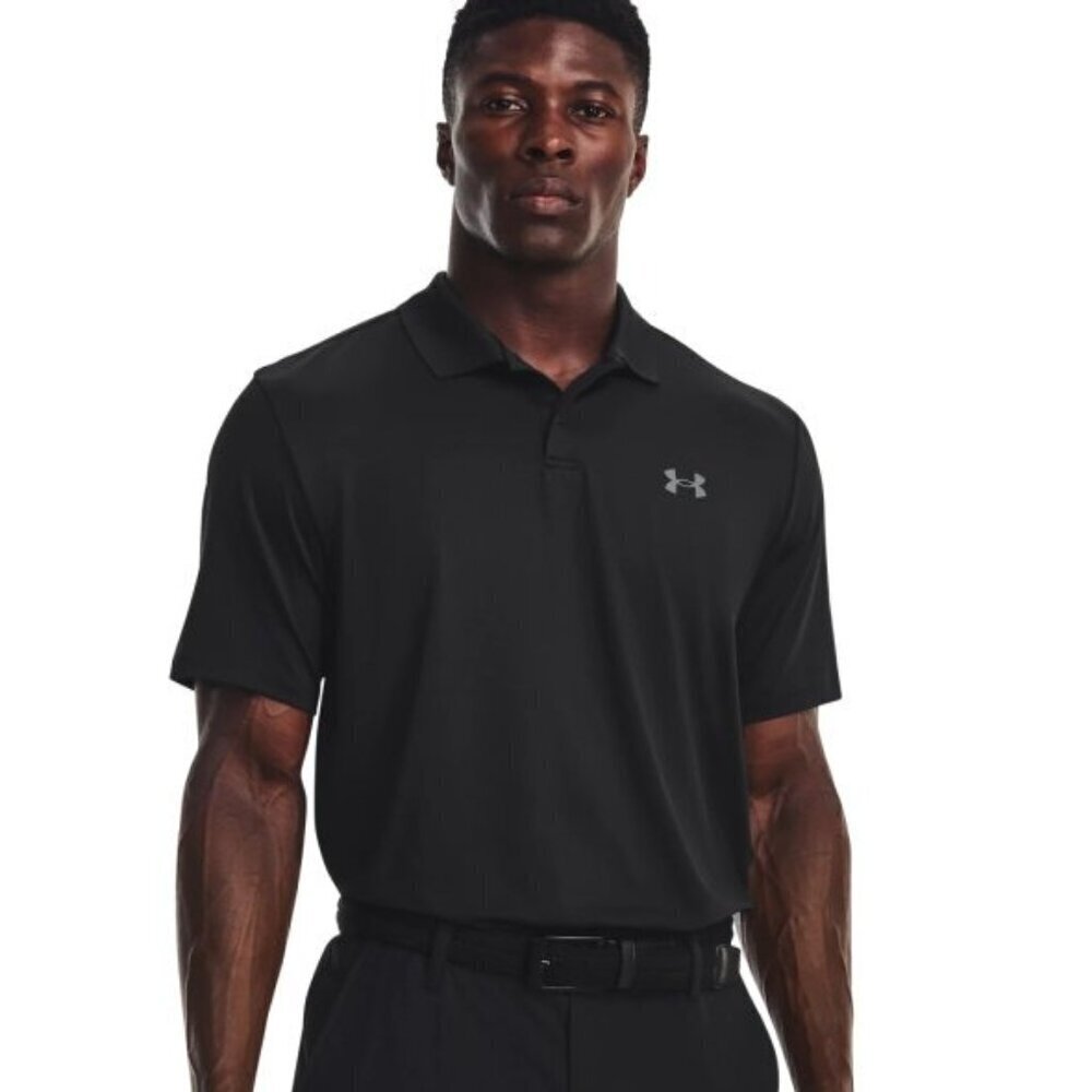 Under Armour Black/Pitch Gray Heat Gear Loose Fit Golf Polo Mens Size Large